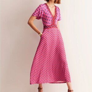 Boden Ellie Flutter Maxi Tea Dress Sangria Sunset Petal Charm UK 6R US 2R NWT